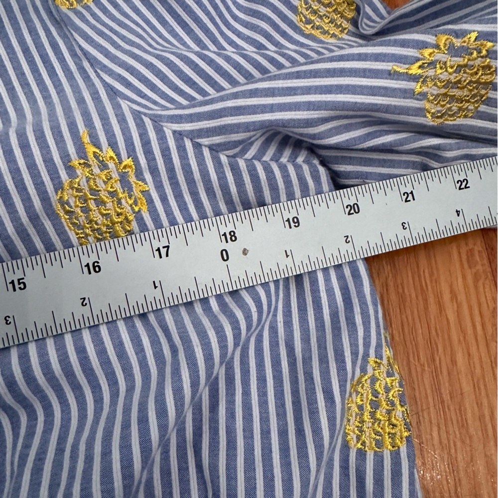 J Crew Womens Blue & White Striped WrapEmbroidered Pineapple Top Bluse Sz L(k11) - Picture 10 of 15